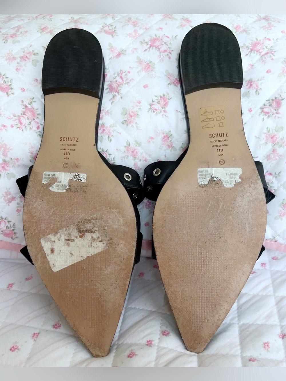 Schutz Penny Black Leather Pointed Toe Double Buckle Mule Goth Grunge Flats 11B - Picture 6 of 6